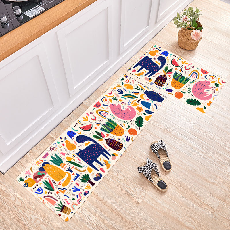 2pcs Cat Print Kitchen Rug Waterproof Non Slip