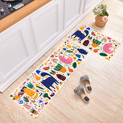 2pcs Cat Print Kitchen Rug Waterproof Non Slip