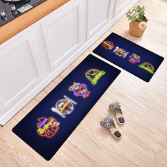 2pcs Cat Print Kitchen Rug Waterproof Non Slip
