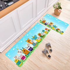 2pcs Cat Print Kitchen Rug Waterproof Non Slip