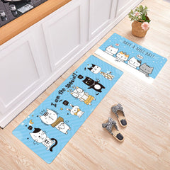 2pcs Cat Print Kitchen Rug Waterproof Non Slip
