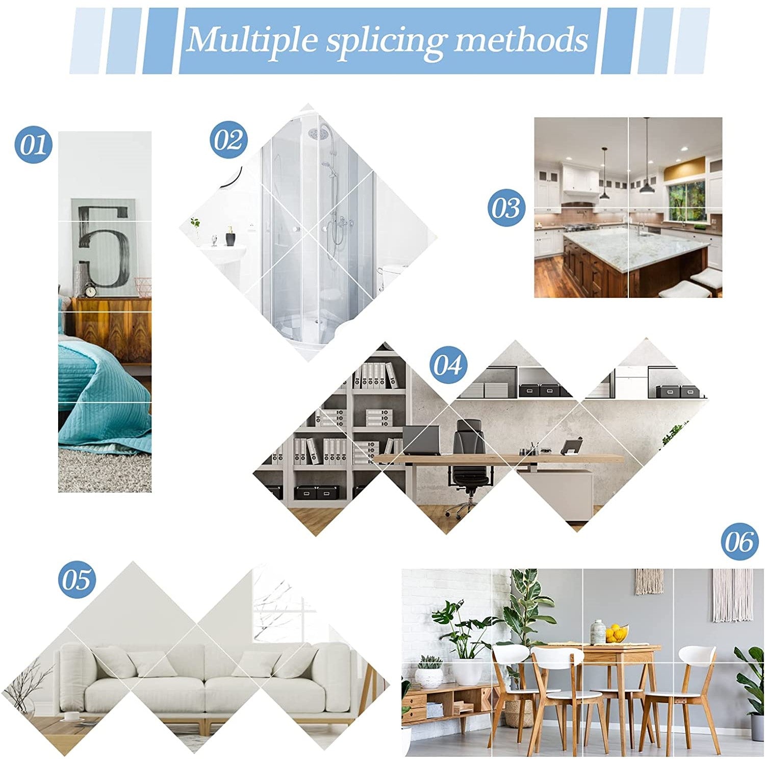 6pcs 3D Acrylic Square Mirror Wall Stickers
