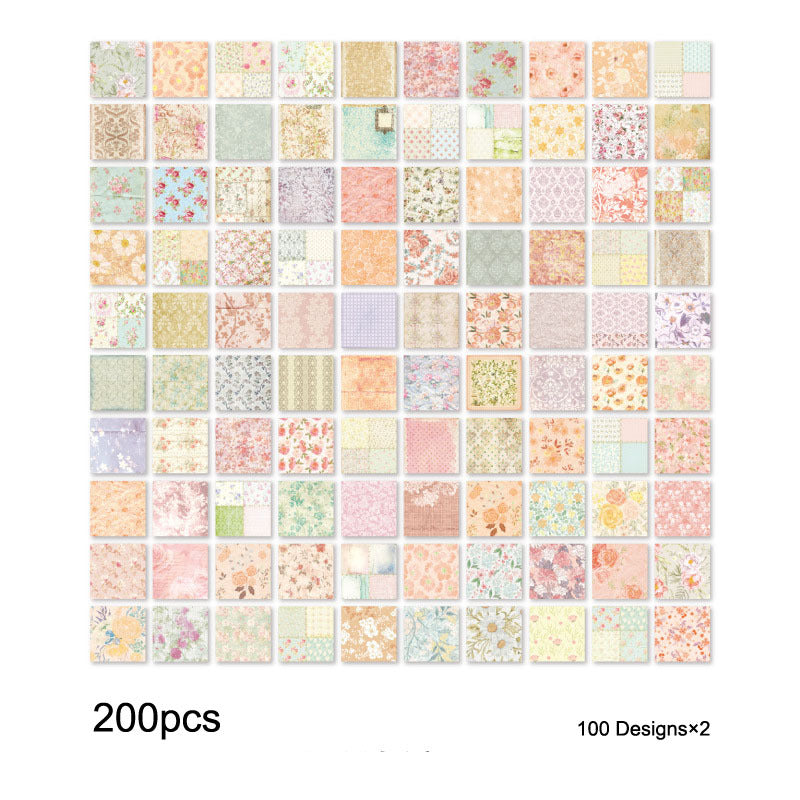 200pcs Floral Junk Journal Paper for Scrapbooking Decoration