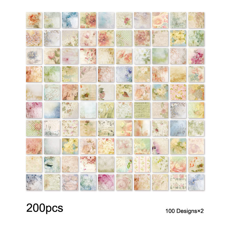 200pcs Floral Junk Journal Paper for Scrapbooking Decoration