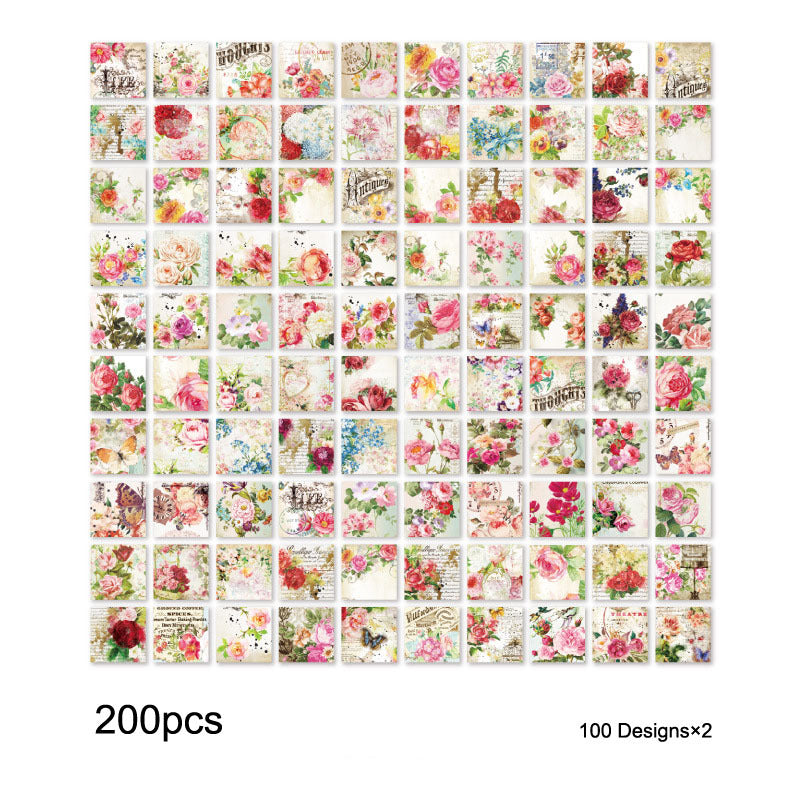 200pcs Floral Junk Journal Paper for Scrapbooking Decoration