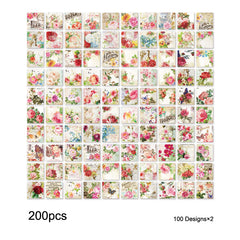 200pcs Floral Junk Journal Paper for Scrapbooking Decoration