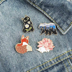 Alloy Brooch Cartoon Fox Polar Bear Hedgehog Flower Cat Backpack Pendant