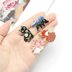 Alloy Brooch Cartoon Fox Polar Bear Hedgehog Flower Cat Backpack Pendant