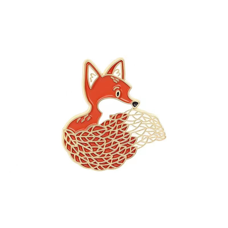 Alloy Brooch Cartoon Fox Polar Bear Hedgehog Flower Cat Backpack Pendant