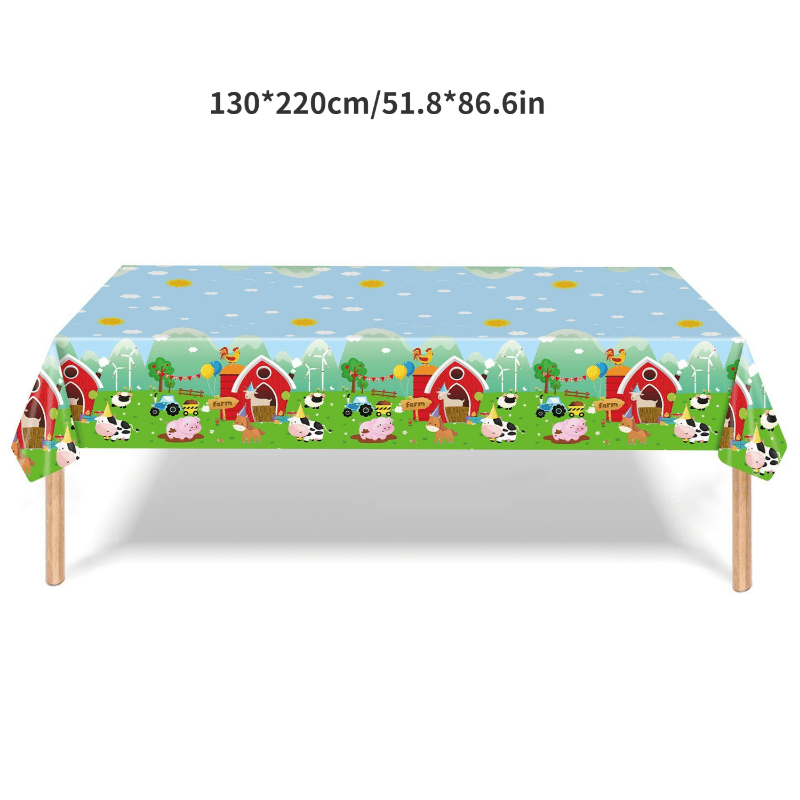 Green Farm Party Tablecloth for Kids' Cow Grass Theme Birthday
