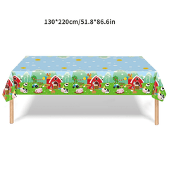 Green Farm Party Tablecloth for Kids' Cow Grass Theme Birthday