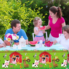 Green Farm Party Tablecloth for Kids' Cow Grass Theme Birthday