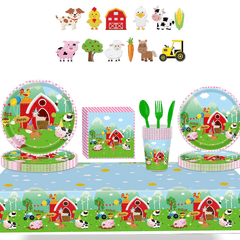 Green Farm Party Tablecloth for Kids' Cow Grass Theme Birthday