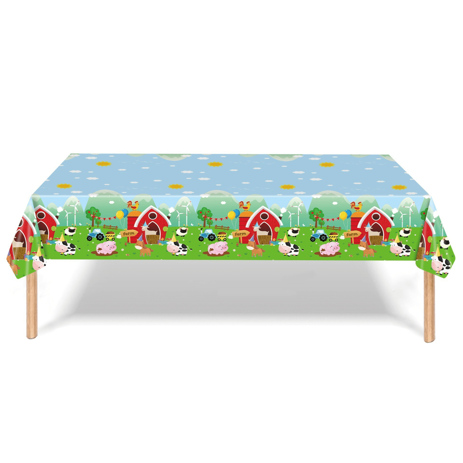 Green Farm Party Tablecloth for Kids' Cow Grass Theme Birthday