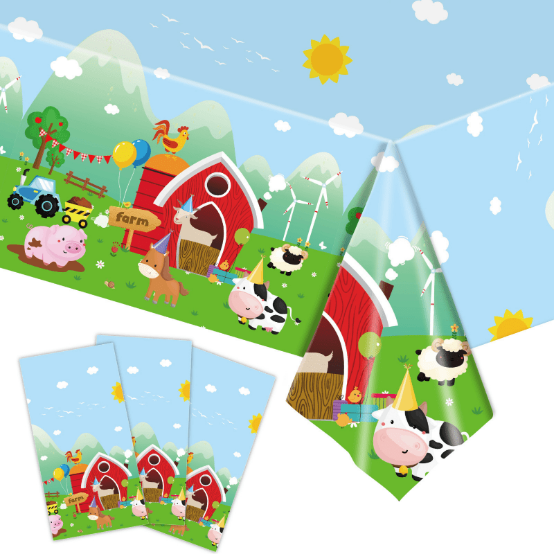 Green Farm Party Tablecloth for Kids' Cow Grass Theme Birthday
