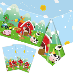 Green Farm Party Tablecloth for Kids' Cow Grass Theme Birthday