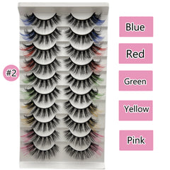 10 Pairs Colored False Eyelashes Pack - Faux Wispy Mink Lashes in 10 Colors