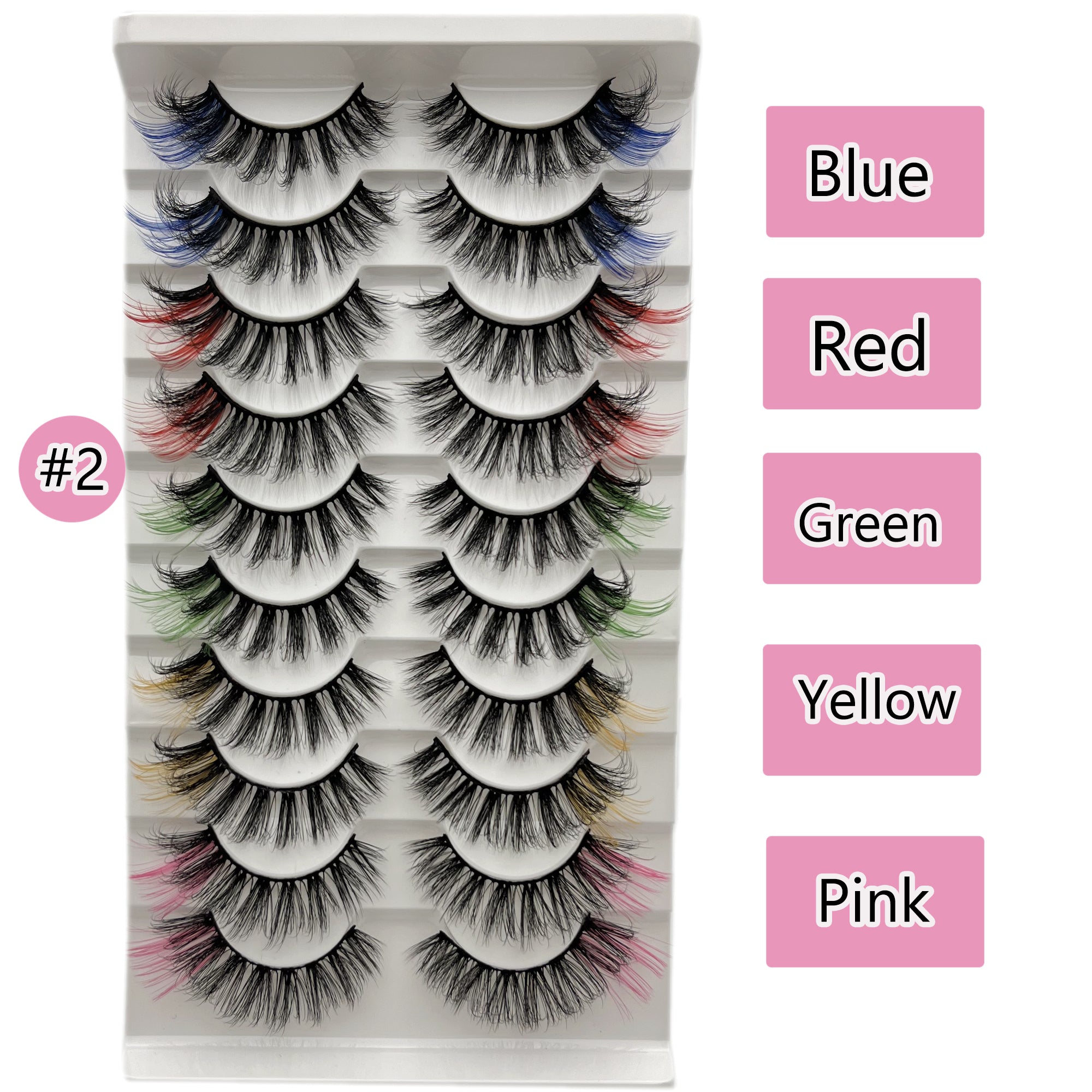 10 Pairs Colored False Eyelashes Pack - Faux Wispy Mink Lashes in 10 Colors