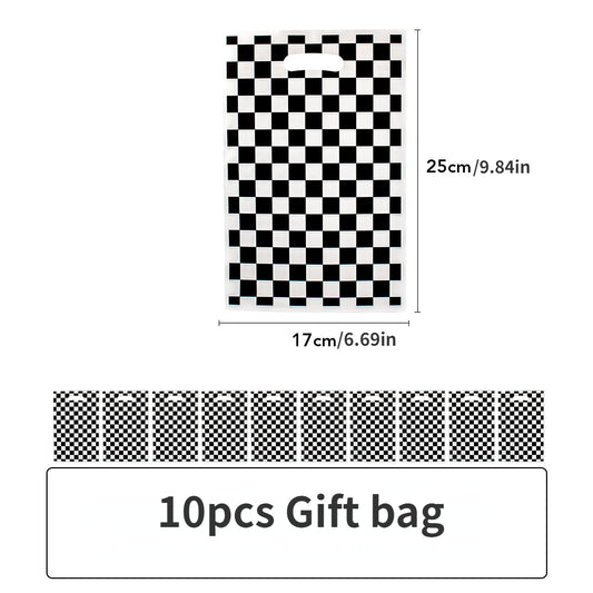 Checkered Party Supplies Disposable Plates, Tissues, Tablecloths, Gift Bags