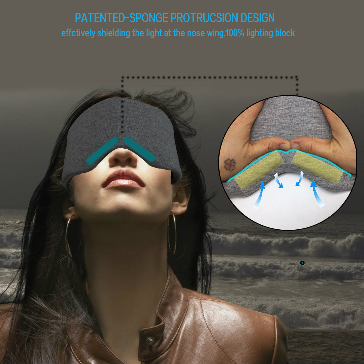 Oversized Eye Mask for Yoga and Meditation with Nose Pad and Full Coverage