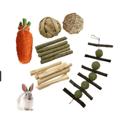 Natural Grass Ball & Branch Chew Toys for Small Pets