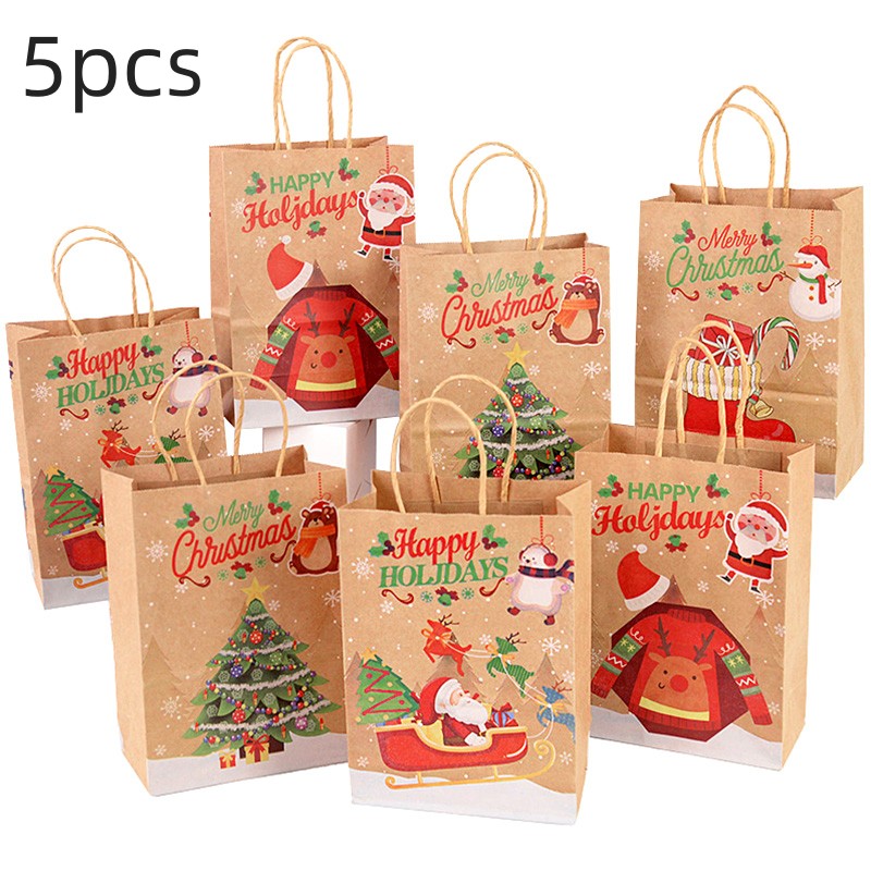 5pcs Christmas Gift Wrapping Bags Candy Biscuit Gift Paper Bags
