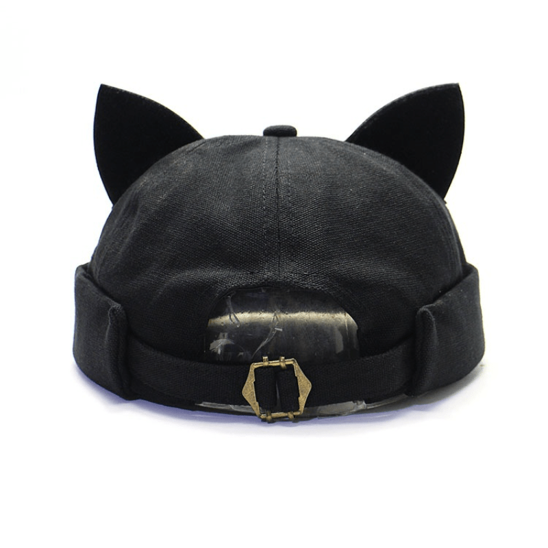 Melon Leather Cat Ears Beanie Hat for Men Spring Autumn Summer