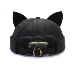 Melon Leather Cat Ears Beanie Hat for Men Spring Autumn Summer