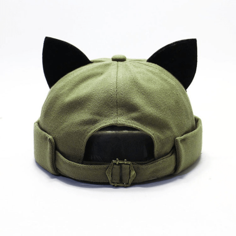 Melon Leather Cat Ears Beanie Hat for Men Spring Autumn Summer