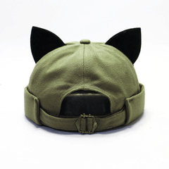 Melon Leather Cat Ears Beanie Hat for Men Spring Autumn Summer