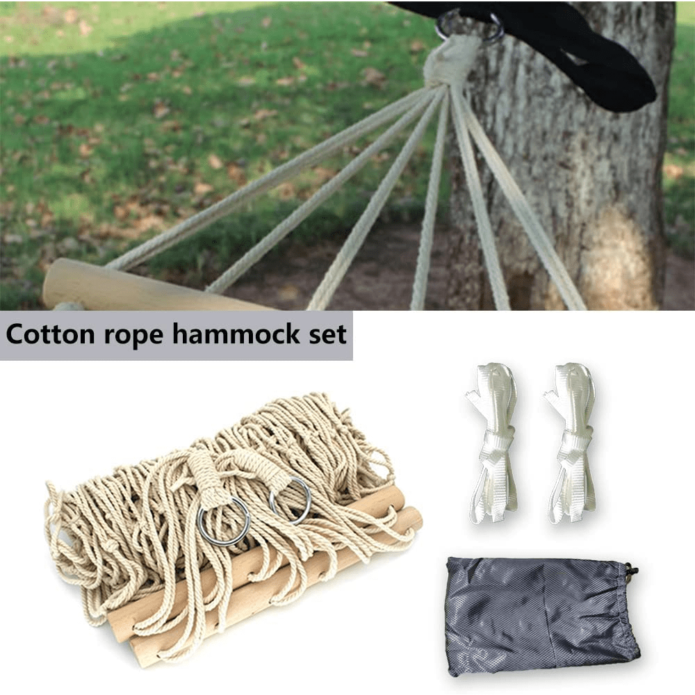 Cotton Rope Hammock with Hand Woven & Wooden Spreader