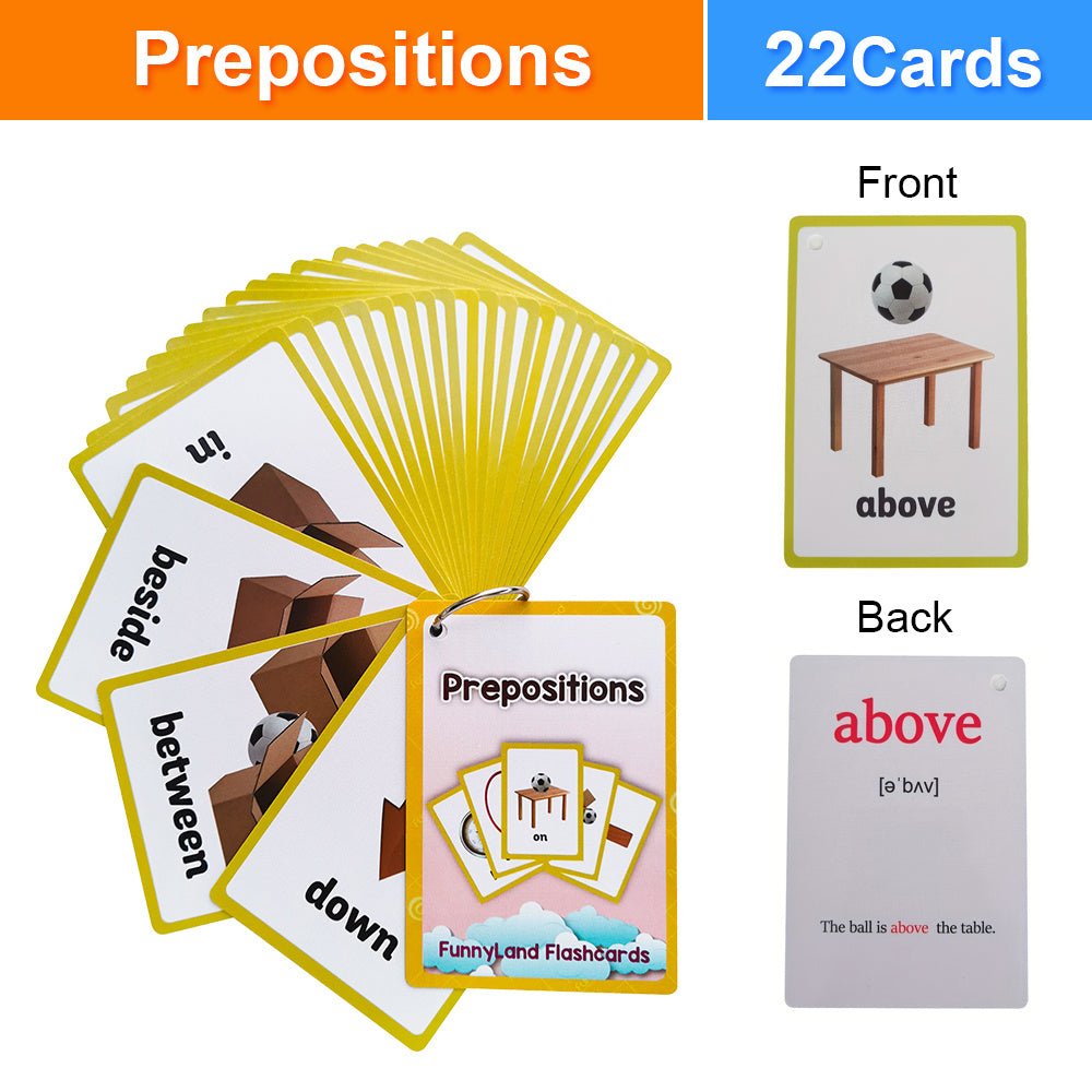 LACHILLY 22 Card Prepositions Flashcards Set English Learning Tools for Toddlers