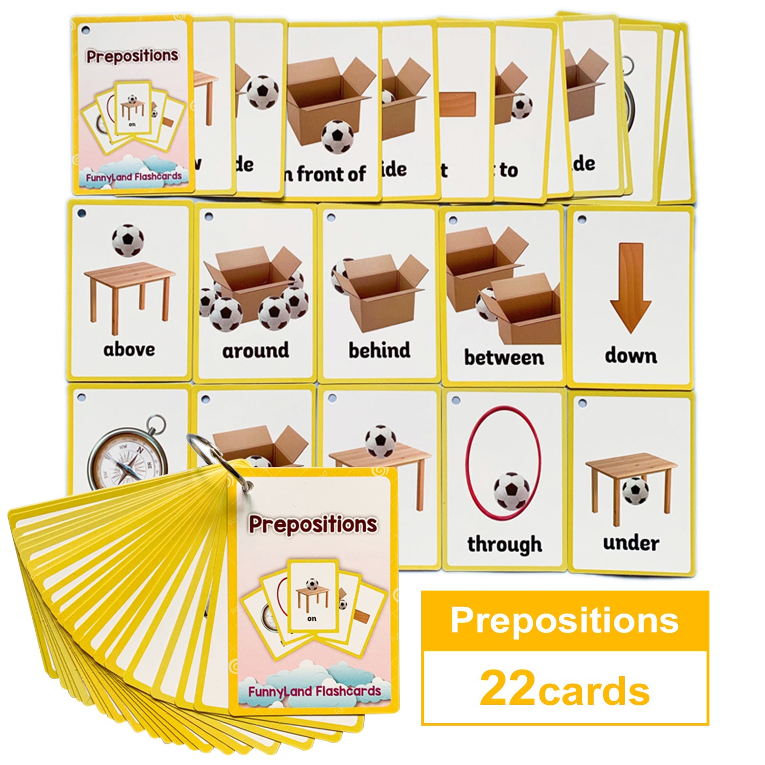 LACHILLY 22 Card Prepositions Flashcards Set English Learning Tools for Toddlers