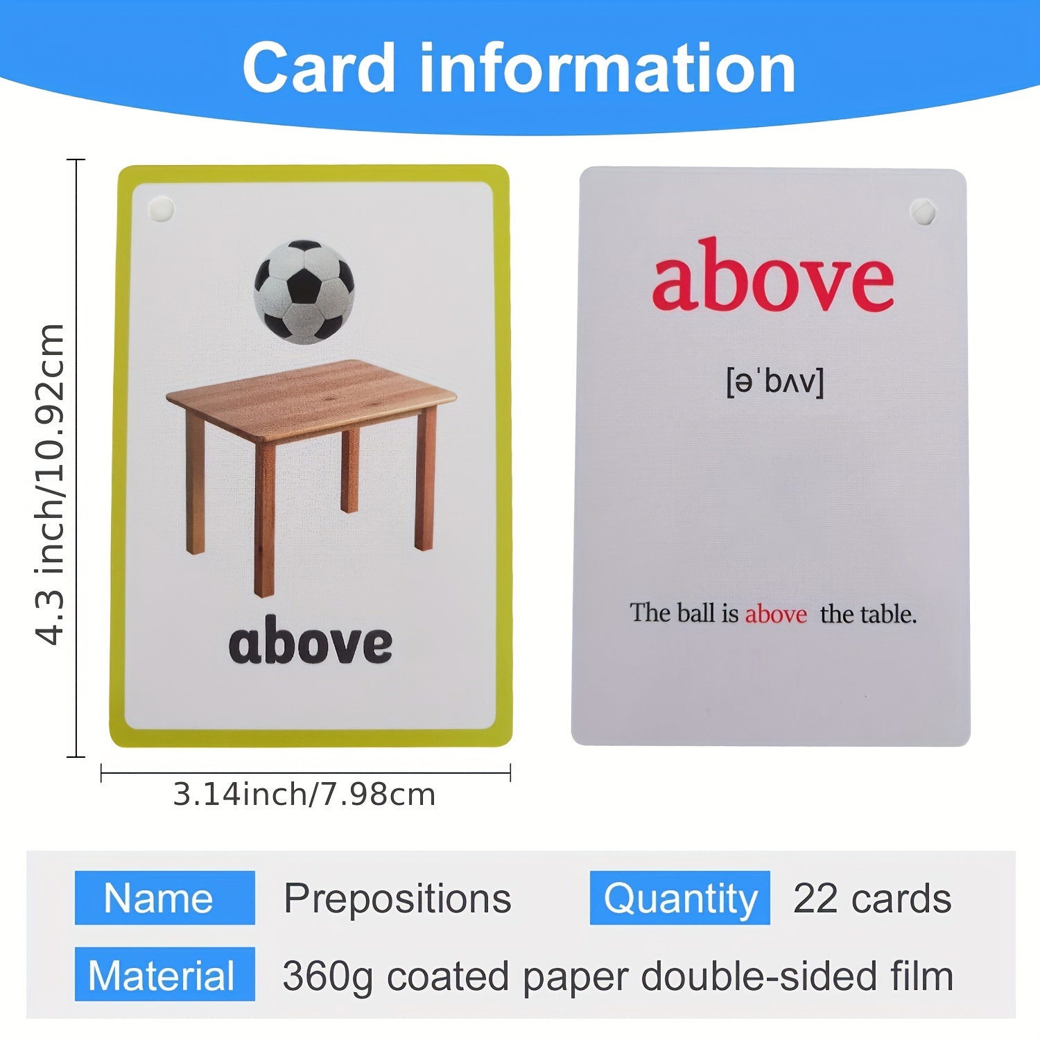 LACHILLY 22 Card Prepositions Flashcards Set English Learning Tools for Toddlers