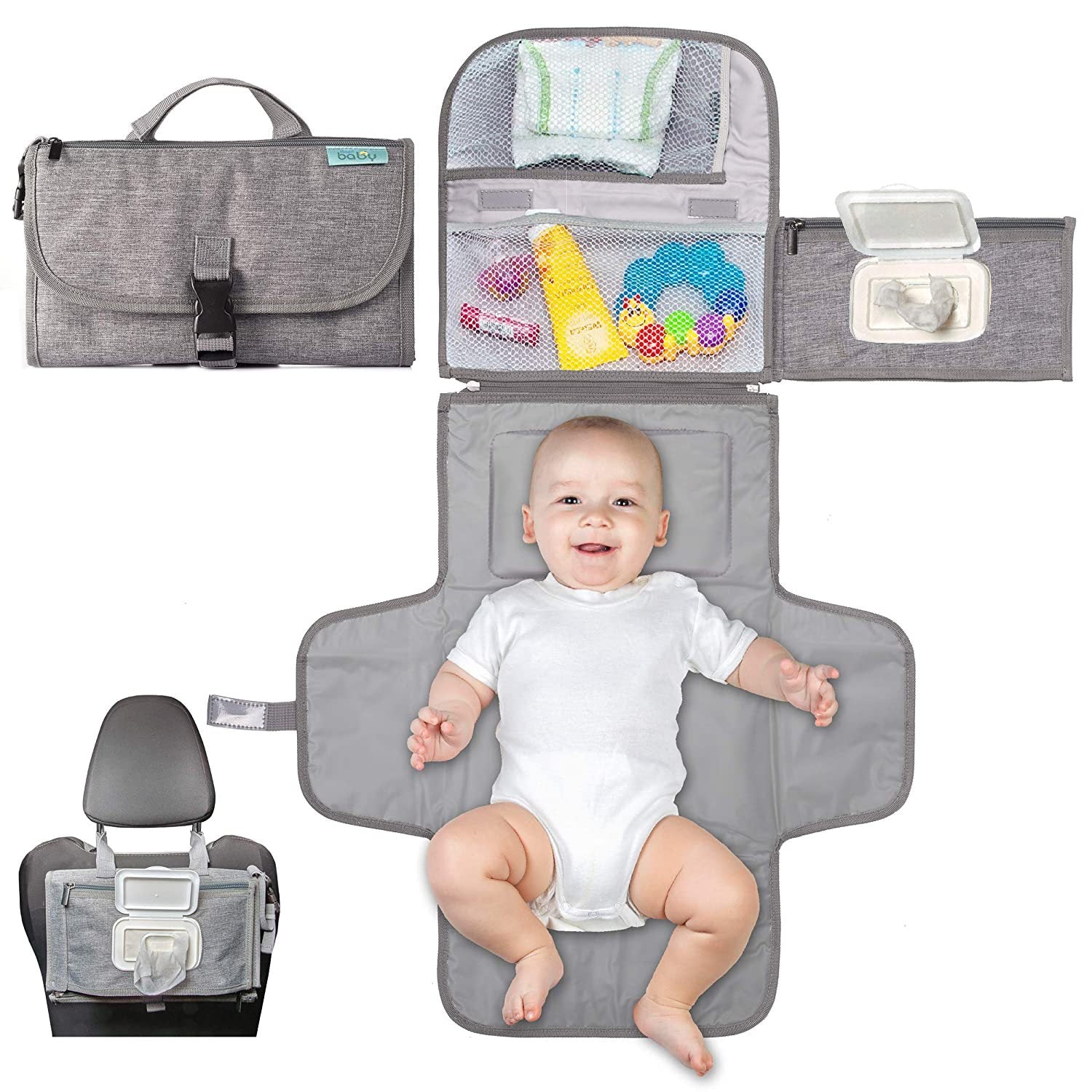 Portable Diaper Changing Pad with Wet Wipe Bag