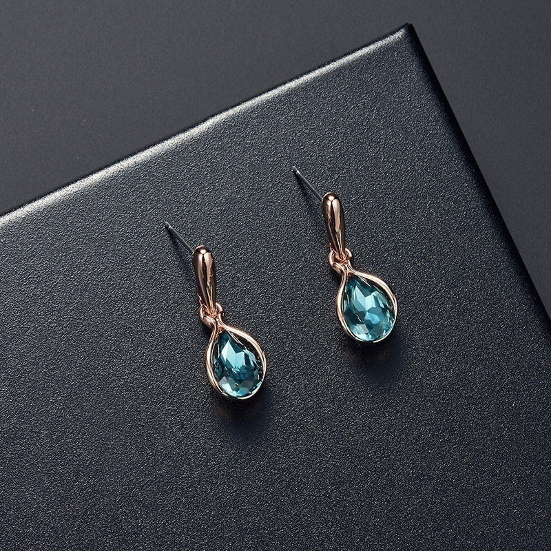 Water Drop Shape Green/Crystal Pendant Necklace Earrings Set