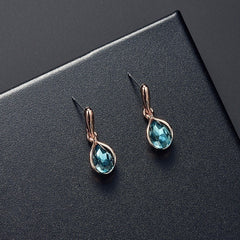 Water Drop Shape Green/Crystal Pendant Necklace Earrings Set