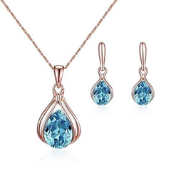 Water Drop Shape Green/Crystal Pendant Necklace Earrings Set