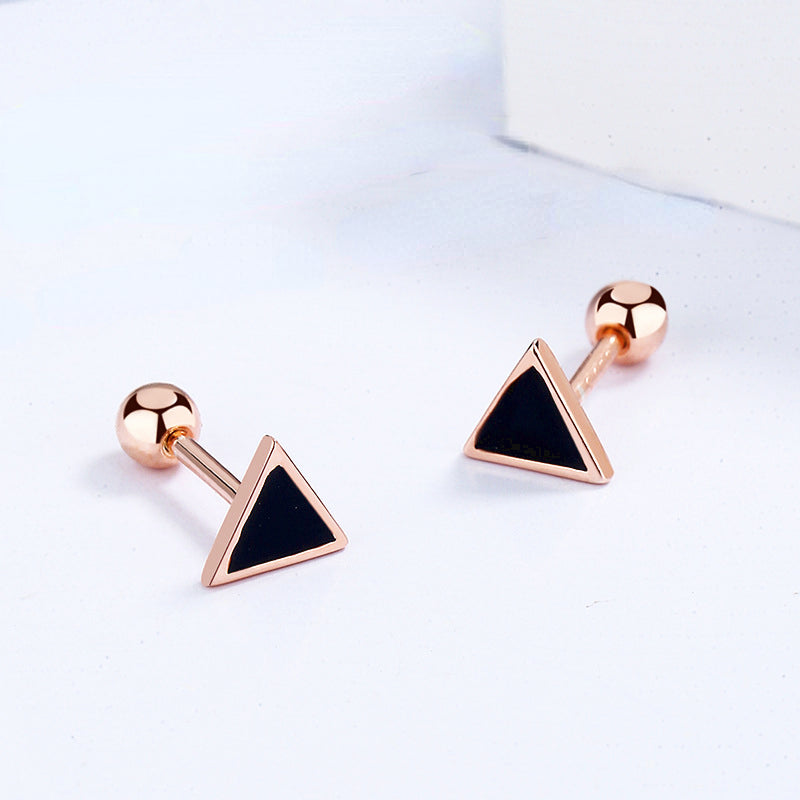 Enamel Square Round Triangle 925 Silver Stud Earrings for Women