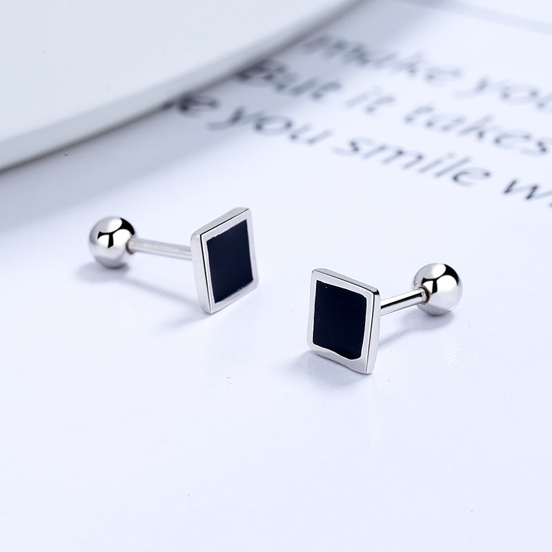 Enamel Square Round Triangle 925 Silver Stud Earrings for Women