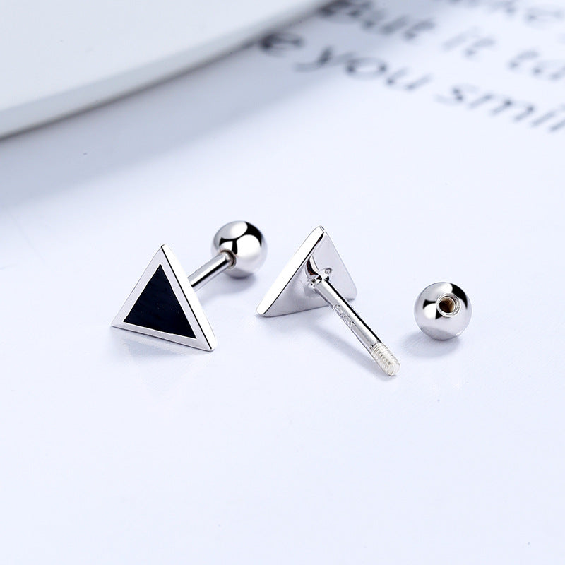 Enamel Square Round Triangle 925 Silver Stud Earrings for Women
