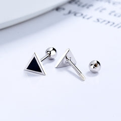 Enamel Square Round Triangle 925 Silver Stud Earrings for Women