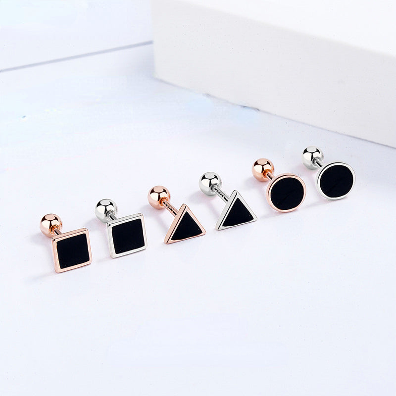 Enamel Square Round Triangle 925 Silver Stud Earrings for Women