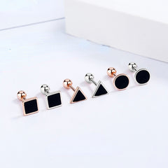 Enamel Square Round Triangle 925 Silver Stud Earrings for Women