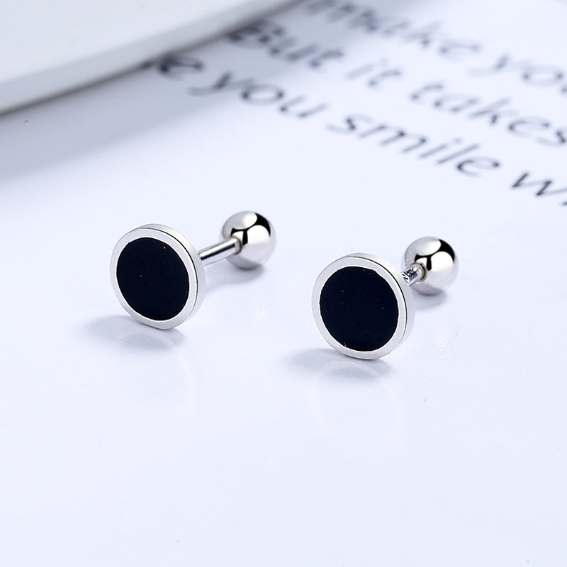 Enamel Square Round Triangle 925 Silver Stud Earrings for Women