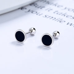 Enamel Square Round Triangle 925 Silver Stud Earrings for Women