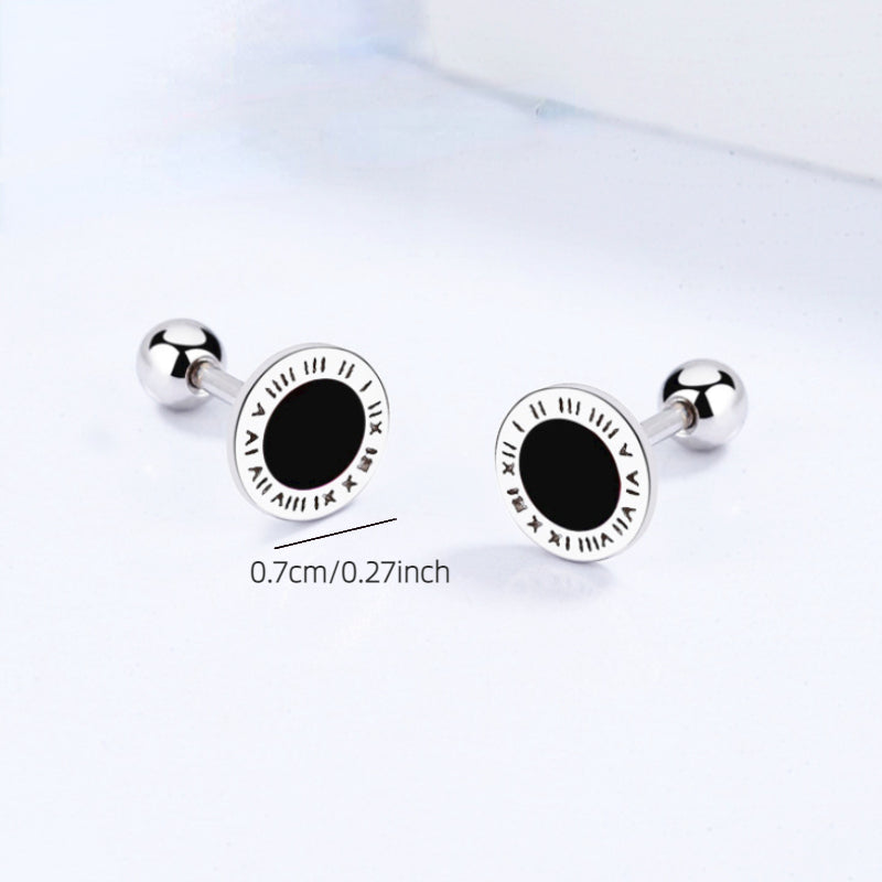 S925 Roman Numerals Ear Studs for Girls Red Ear Bone Studs