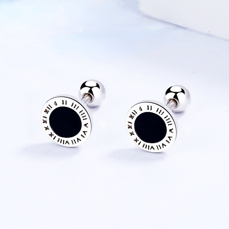 S925 Roman Numerals Ear Studs for Girls Red Ear Bone Studs