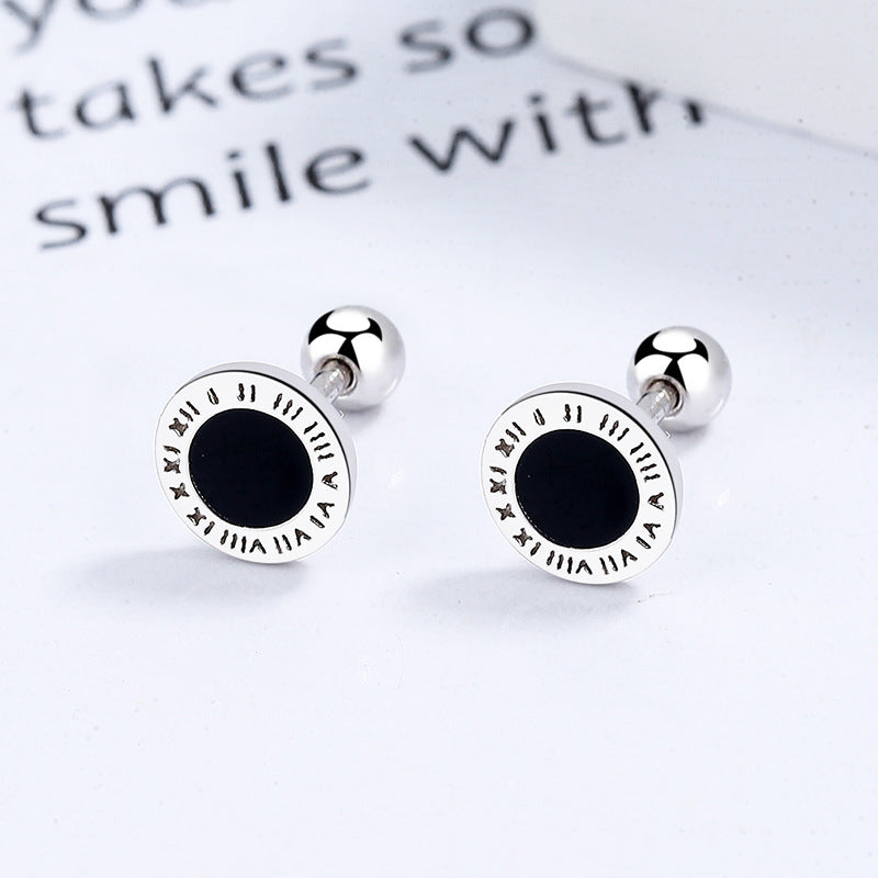 S925 Roman Numerals Ear Studs for Girls Red Ear Bone Studs
