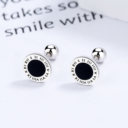 S925 Roman Numerals Ear Studs for Girls Red Ear Bone Studs